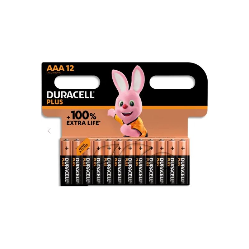 DURACELL Piles alcalines AAA Plus 100%, 1.5V LR03 MN2400, lot de 12 piles