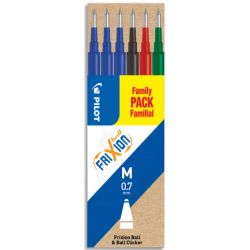 PILOT Set de 6 recharges FriXion 3 Bleu, Noir, Rouge, Vert - Pointe moyenne