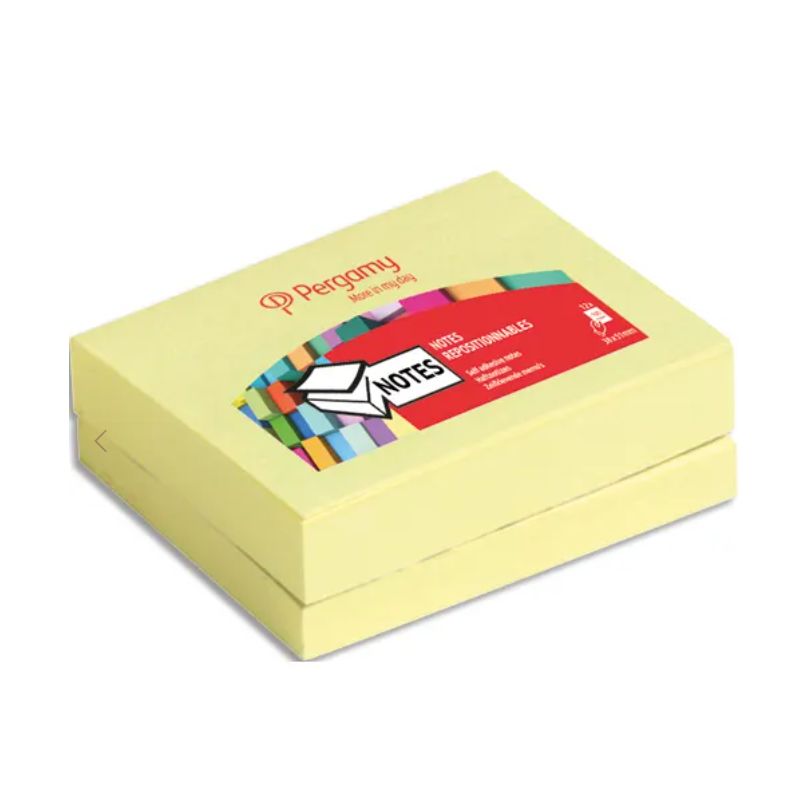 PERGAMY Lot de 12 blocs de 100 feuilles repositionnables dimensions 3,8x5,1cm. Coloris jaune