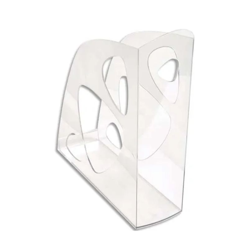 Porte-revues ECO en polystyrène, Cristal - Dos 7,7 cm, H25,7 x P24,8 cm