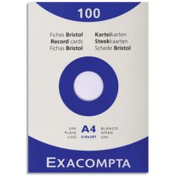 EXACOMPTA Etui de 100 fiches bristol non perforées 210x297mm (A4) unies Blanc