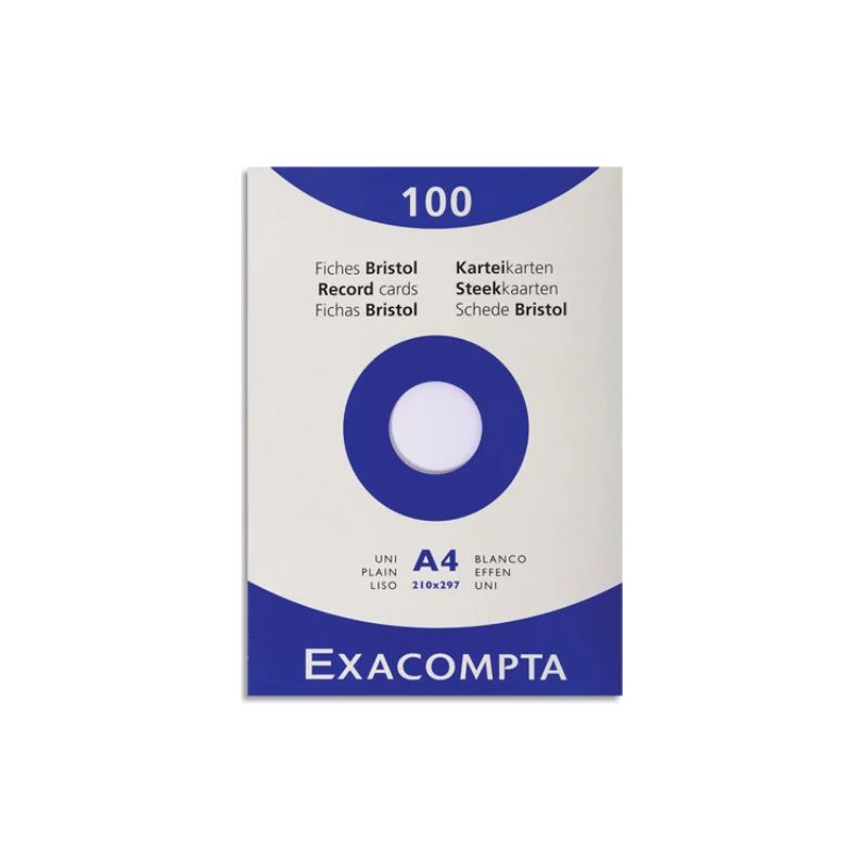 EXACOMPTA Etui de 100 fiches bristol non perforées 210x297mm (A4) unies Blanc