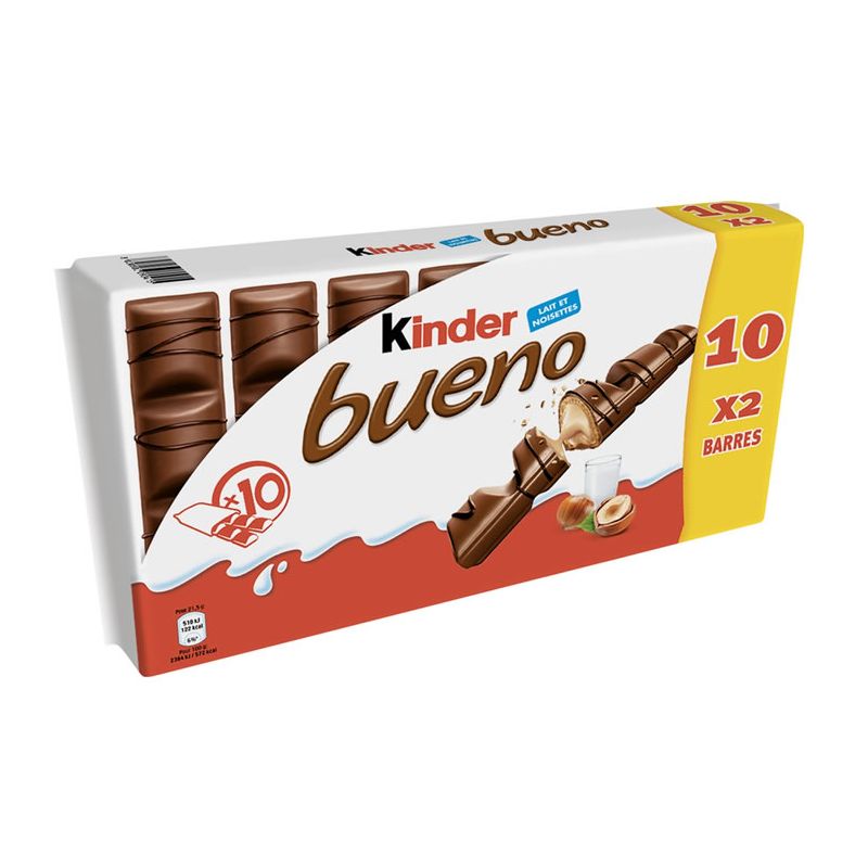 KINDER Bueno 10 fois 2 Barres chocolatées au lait et noisettes