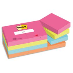 POST-IT® Notes Post-it Poptimistic 38 x 51 mm. 12 blocs de 100 feuilles. Ass : rose, vert, bleu, orange.