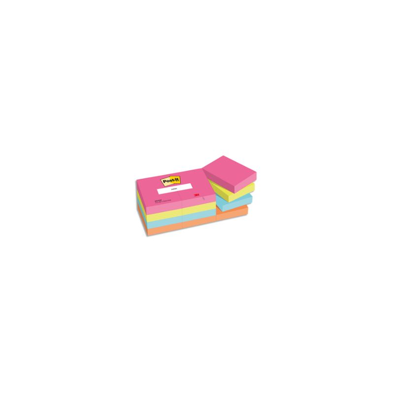 POST-IT® Notes Post-it Poptimistic 38 x 51 mm. 12 blocs de 100 feuilles. Ass : rose, vert, bleu, orange.