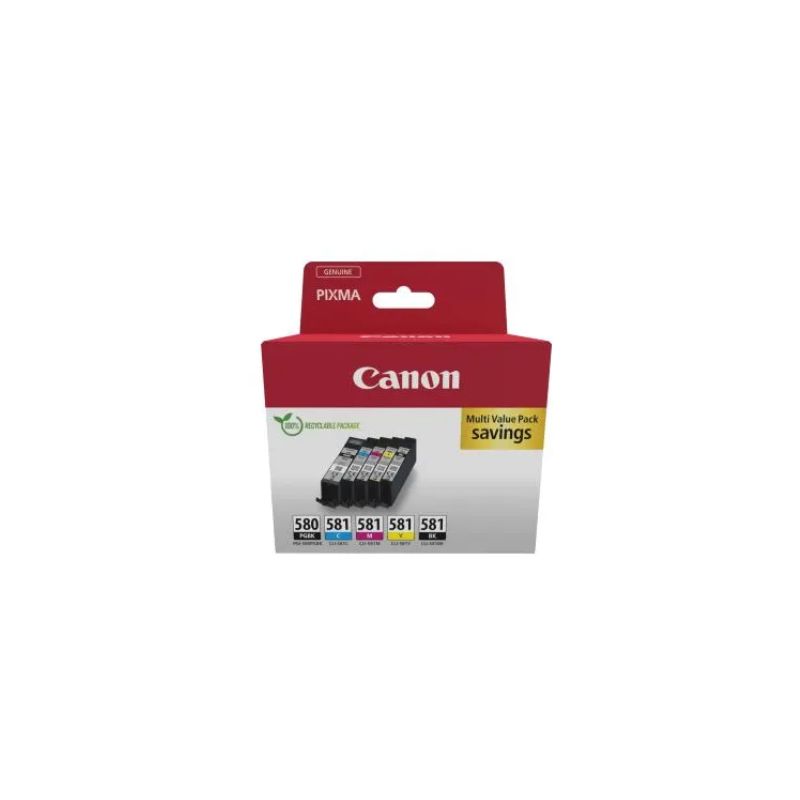 CANON Multipack 5 cartouches Jet d'encre N° 580 + 581 / 2078C008 Noir XXL + Noir + Cyan + Magenta + Jaune