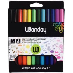 WONDAY Pochette de 12 feutres pointe moyenne assortis