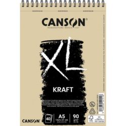 CANSON Album spiralé de 40 feuilles de papier dessin XL KRAFT, format A5, 90G