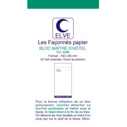 Bloc maître d'hôtel elve papier autocopiant numéroté 1/50 85x150mm 50 triplis bleu rouge vert.