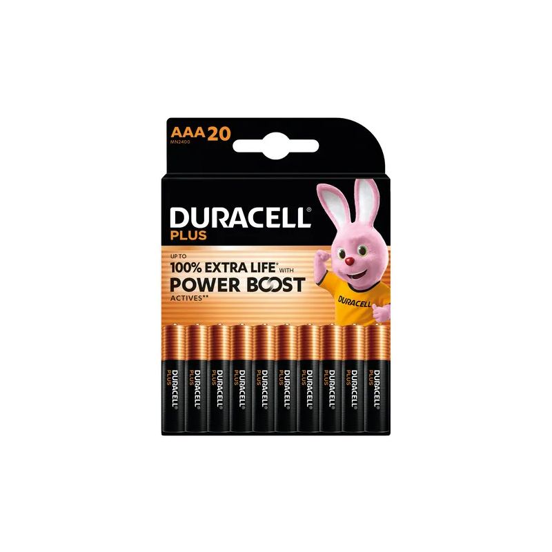 DURACELL Piles alcalines AAA LR03 Plus, 1,5V lot de 20 piles 5019159