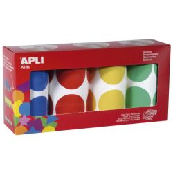 Gommette apli ronde 45mm coloris classiques assortis 4 rouleaux 1416 unites.